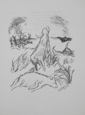 an image of a drawing of a man and a dog on a beach