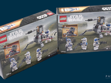two boxes of lego star wars action figures on a blue background