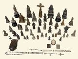 a lot of small statues and a clock on the table