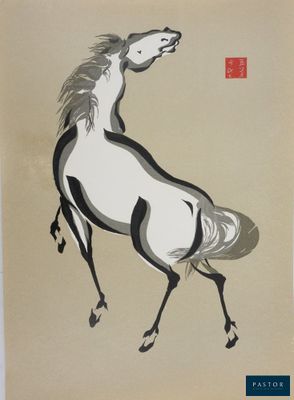 a painting of a horse that is standing on its hind legs