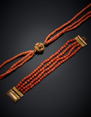 un ensemble composé d'un collier et d'un bracelet en corail et or