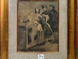 tableau encadré représentant un homme et une femme assis à une table