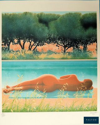 une image représentant un tableau d'une femme nue allongée sur une plage
