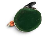 a green ring with a black bird on top of it