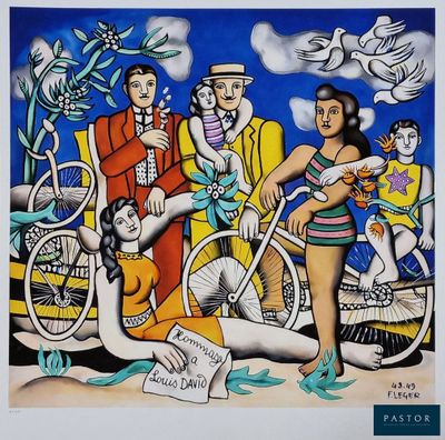 une peinture représentant un groupe de personnes sur une plage