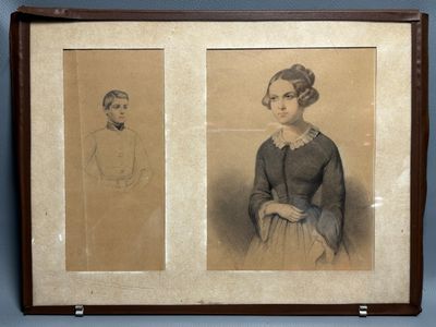 BRUYERE Hyppolite (1801-1856) Portrait de jeune femme et de …