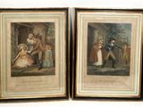 two framed prints of a couple of people standing next to each other