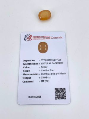 Saphir jaune de 15.08 cts ovale facetté, avec certificat Can…