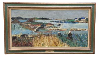 une image représentant un tableau où l'on voit un homme et une femme au bord d'une rivière