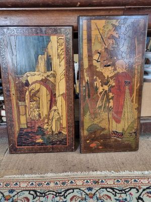 pair of 19th century chinese hand painted wood panels