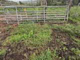 un portail ouvert au milieu d'un champ, avec un arbre en arrière-plan