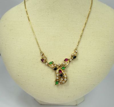 a close up of a necklace on a mannequin display