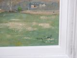 a picture of a painting of a farm in the country