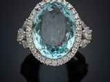 Bague ovale en aigue-marine et diamants