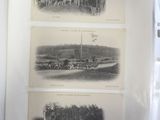 two old black and white photos of horses and people in a field