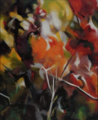 une peinture à l'huile représentant un bouquet de fleurs dans un vase