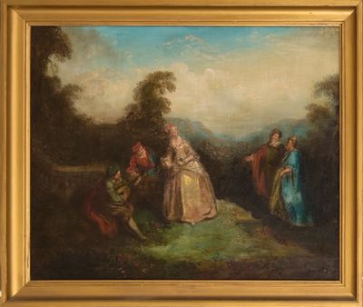 une image d'une peinture représentant un groupe de personnes dans un champ