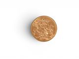 a close up of a penny on a white surface