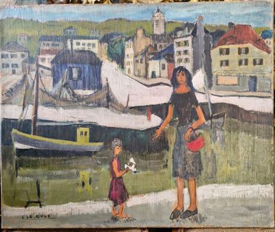 un tableau représentant une femme et un enfant sur la plage