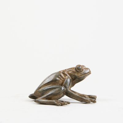 bronze figurine of a frog on a white background