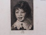 portrait of a young girl with her mouth open in a black and white drawing