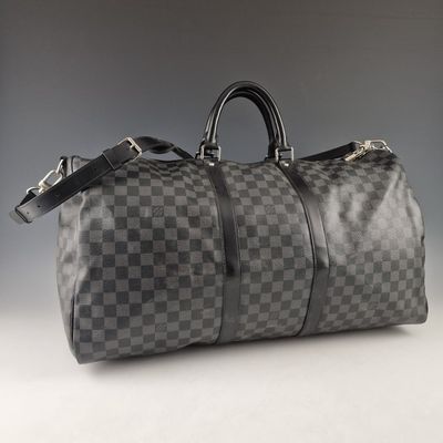 Sac Keepall Louis Vuitton Damier à motif damier gris