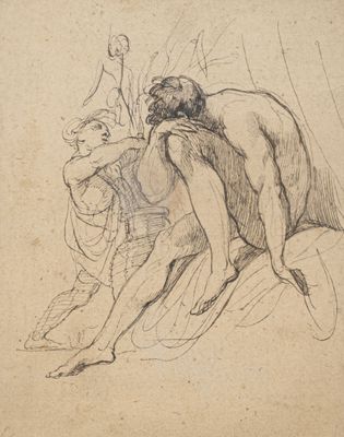 une image représentant un dessin d'un homme et d'une femme assis sur un lit