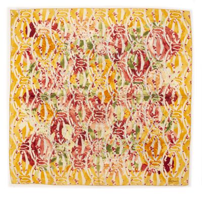 une peinture abstraite jaune et rouge sur fond blanc