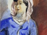 an image of a painting of a woman in a blue dress