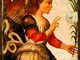an image of a painting of an angel with a flower in his hand