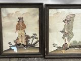 three framed paintings of women in oriental clothing are on display