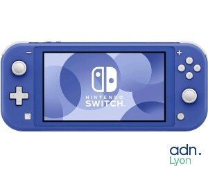 a blue nintendo switch lite with a blue screen