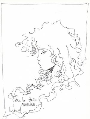 dessin représentant une femme avec une cigarette à la bouche, sur laquelle figurent des mots