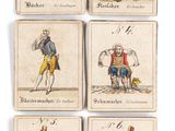 Cette image représente quatre types d'hommes différents vêtus de costumes médiévaux