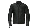 une veste en cuir noir sur fond blanc