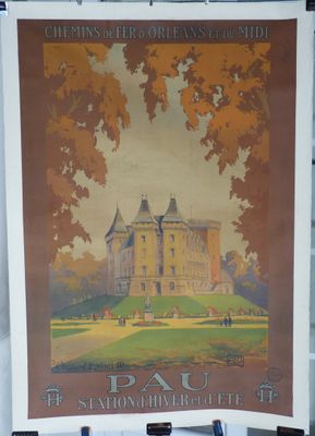 tableau représentant un château dans un champ, avec des arbres au premier plan