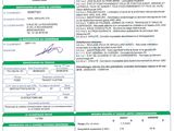 a green and white document with a barcode on it