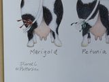 two pictures of a cow that are on the wall