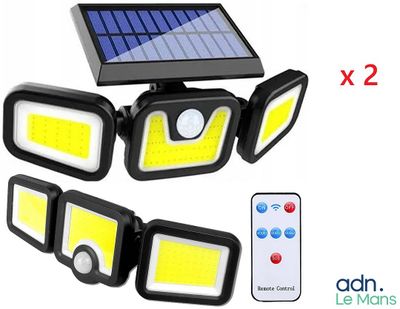 deux projecteurs à énergie solaire avec télécommande et télécommande