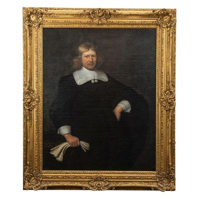 un tableau représentant un homme vêtu d'une robe noire tenant un livre