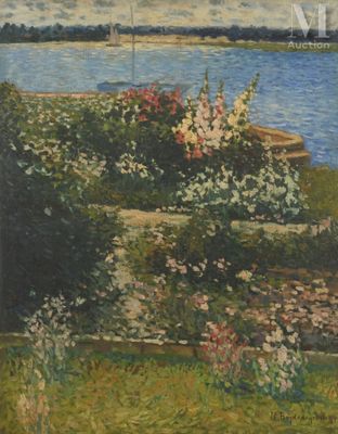 une image représentant un tableau où l'on voit une femme assise sur un banc au bord de l'eau