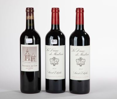 trois bouteilles de vin sont alignées sur une surface blanche