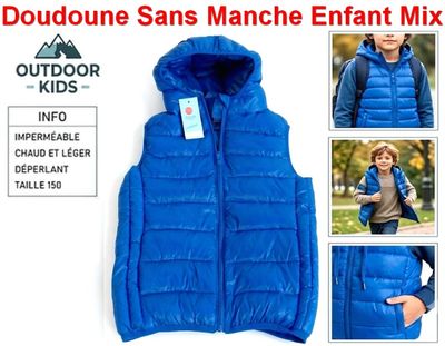 blue down filled vest with hoodie for boys and girls