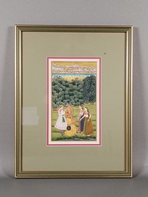 tableau représentant un groupe de personnes dans un champ, avec des arbres en arrière-plan