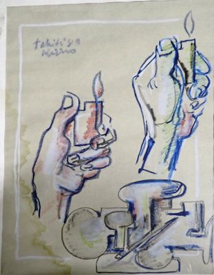 un dessin représentant une main tenant une bougie allumée
