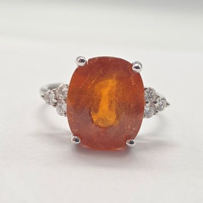 Bague OR Gris Grenat Spessartite 4 CT Epaulee DE Diamants BR…