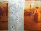 two pictures of a man and a woman walking down the street
