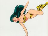 cellule d'animation représentant une femme en bikini et portant des bas rayés