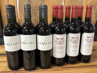 12 bouteilles de vin rouge, comprenant :