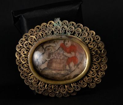 Reliquaire en filigrane d'or représentant San Juanito et Mat…